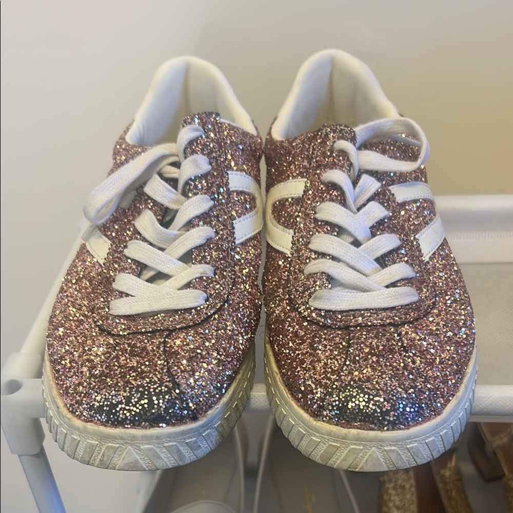 Tretorn Pink and White Sparkle Sneakers